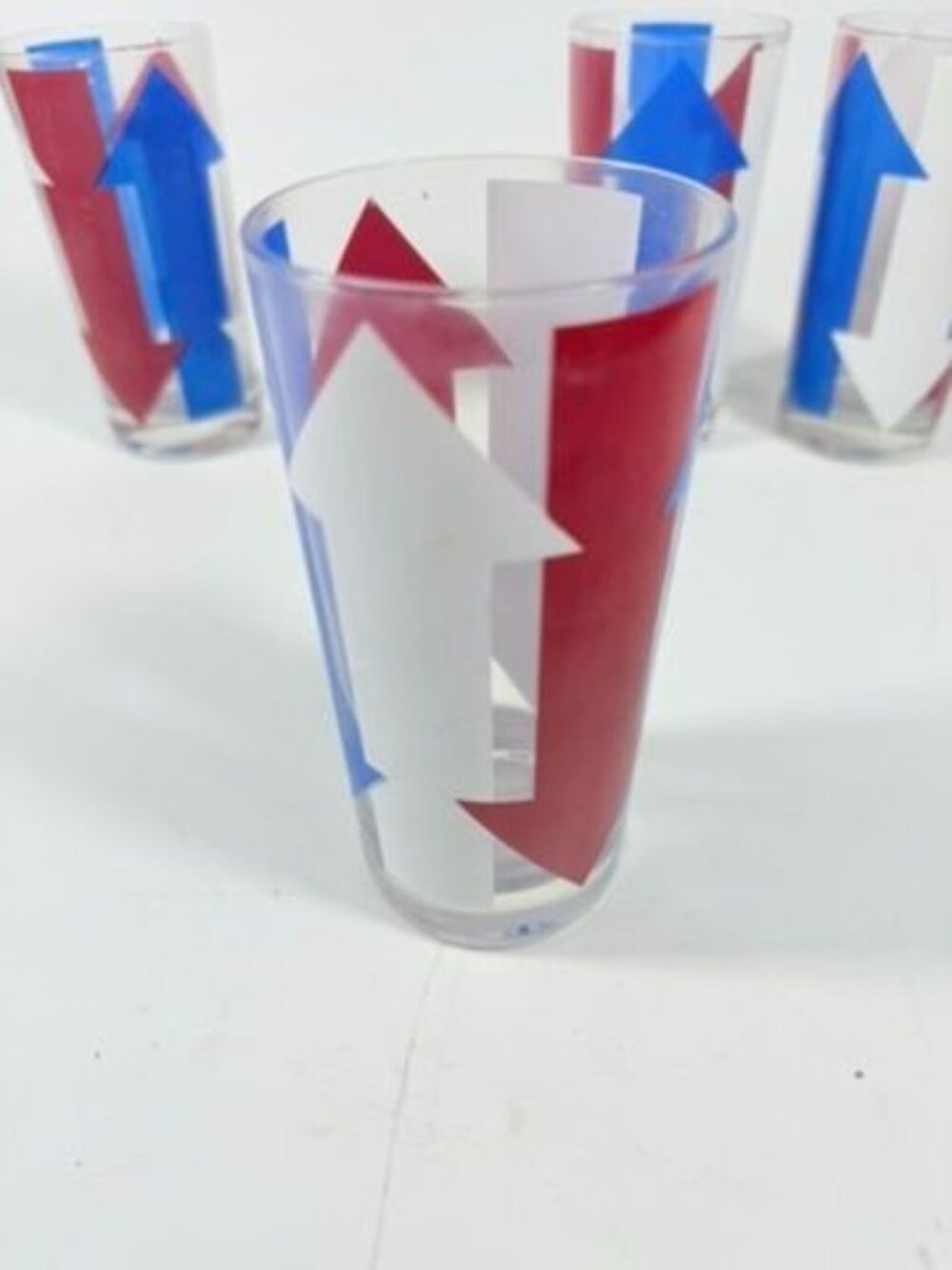Highball Tall Bar Drinking Glasses Cera Vintage Mid 20th Century Red, White & Bl - Picture 7 of 16